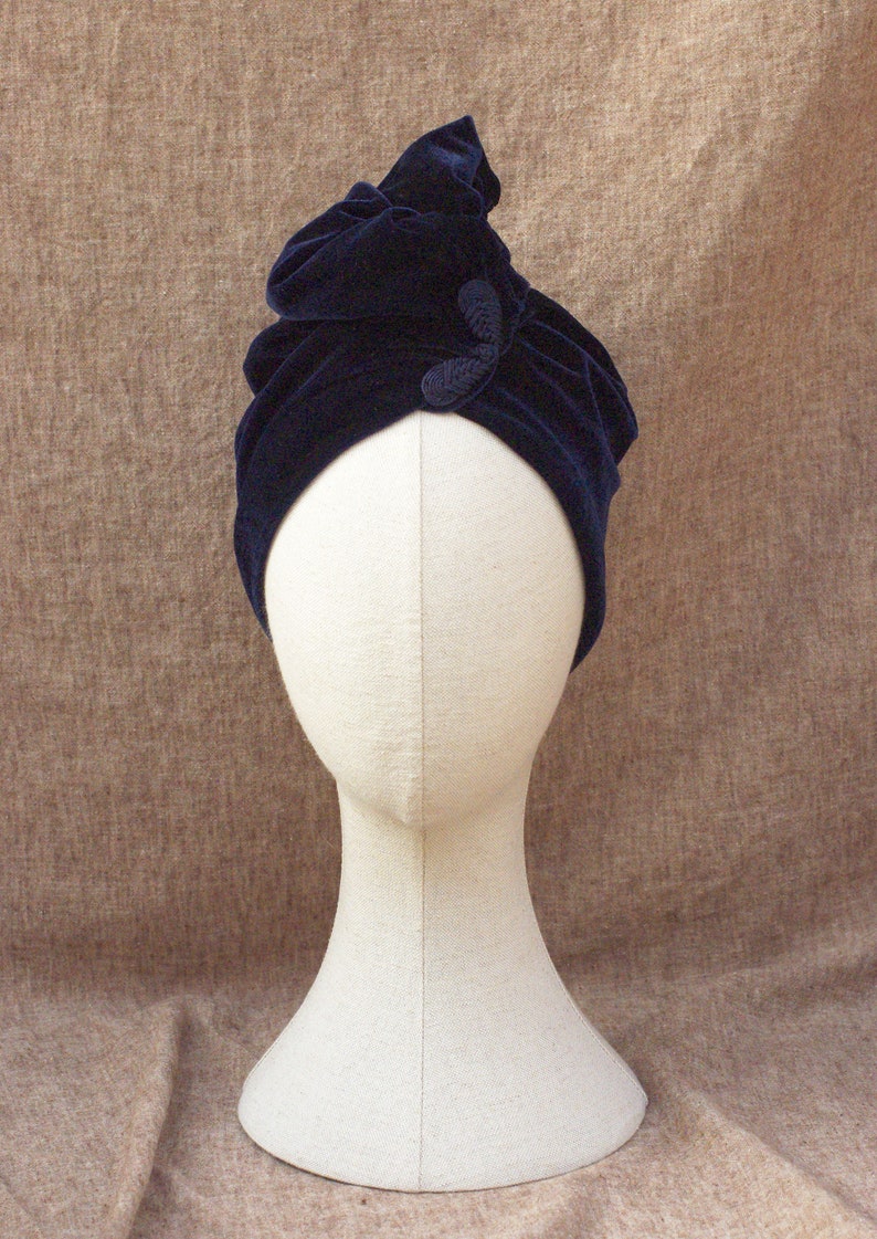 NAVY blue VELVET Turban hat // Vintage diva style // 30s 40s Retro // Unique // accessories // cancer hair lost therapy // Art nouveau image 3