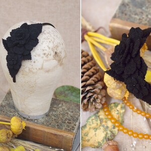 Winter accessories: black wool headband // customizable headpiece // gift idea // fascinator boho wool elegant minimalistic image 6