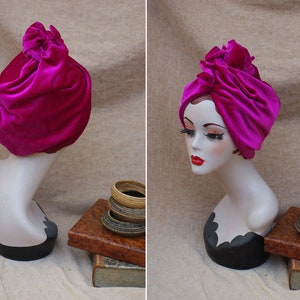 HOT PINK VELVET Turban hat // Vintage diva style // 30s 40s Retro // accessories // cancer hair lost therapy Art nouveau customizable