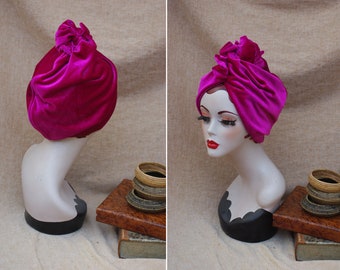 ROSE! Turban en VELOURS / extravagant GRLSPWR turban hat magenta fuchsia / style vintage années 30 40 / chimio perte de cheveux alopezia totalis