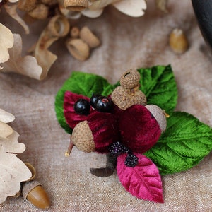 DEEP GRREN Velvet Turban Headband & Brooch // Vintage 40s 30s // Retro Art Nouveau //burgundy green red bow // acorns // Jazzafine image 7