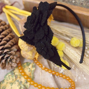 Winter accessories: black wool headband // customizable headpiece // gift idea // fascinator boho wool elegant minimalistic image 7