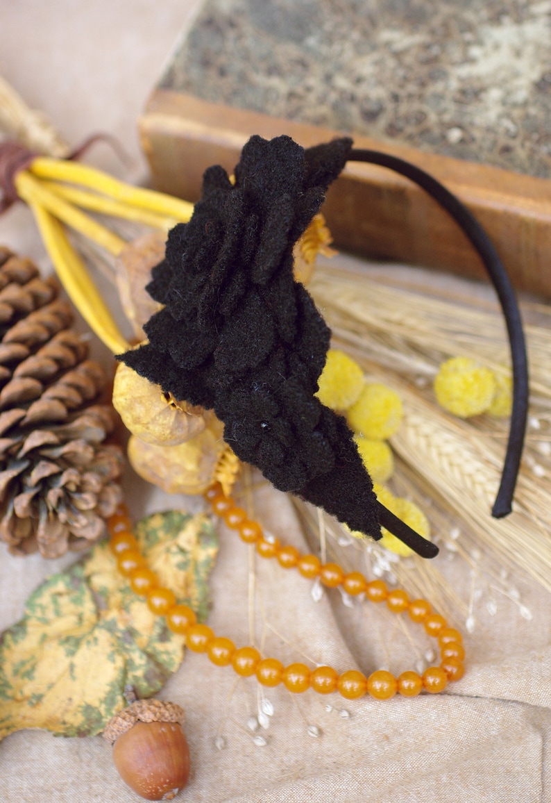 Winter accessories: black wool headband // customizable headpiece // gift idea // fascinator boho wool elegant minimalistic image 7