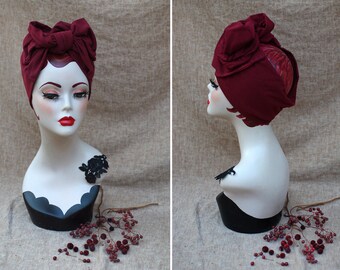 Bordeaux rot dunkelrot Herbst TURBAN Haarband Turbanband  // burgund Diva Style Kopfschmuck // Stirnband retro vintage 30er 40er Jersey