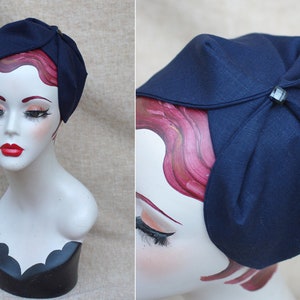 NAVY blue Half Hat pure linen Summer // Headpiece Vintage 30s 20s Art Deco // elegant Diva Look // Headband Fascinator roaring accessories Glasknopf