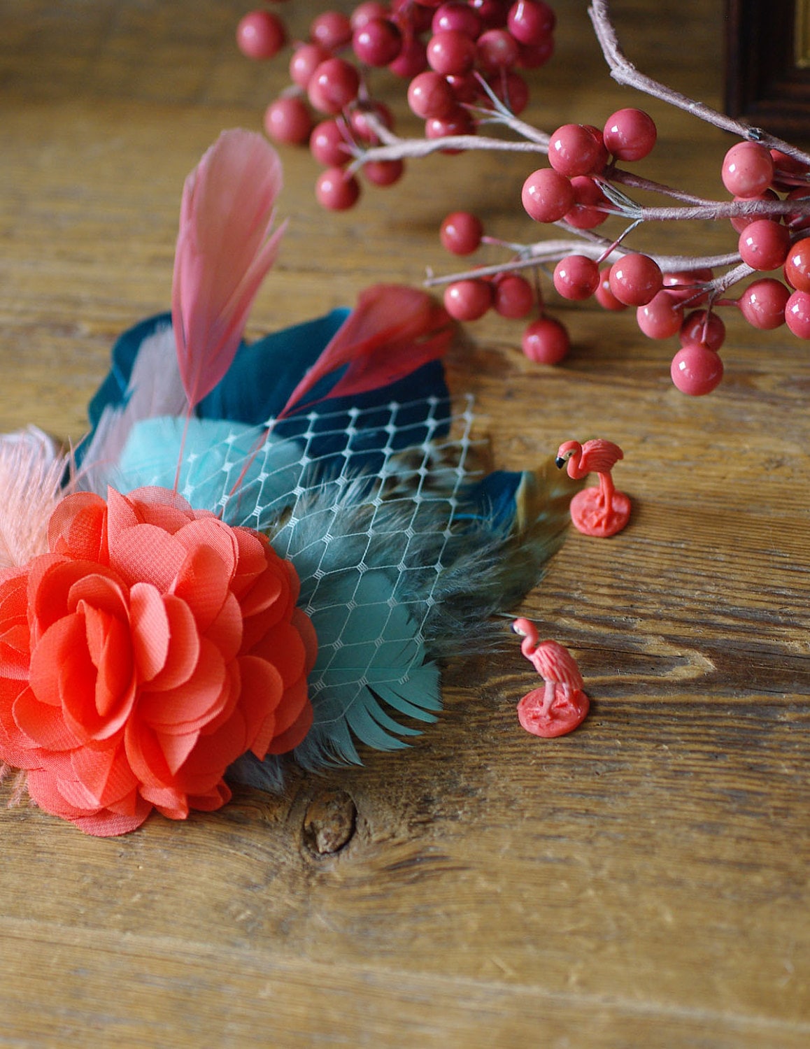 Aqua and Coral Fascinator - Etsy UK display picture 2