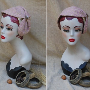 Breiter Haarreif Half Hat aus TWEED & SEIDE // Accessoires für Herbs in Rosa Beige // Vintage Stil der 20er 30er Jahre // Haarschmuck Wolle Bild 2