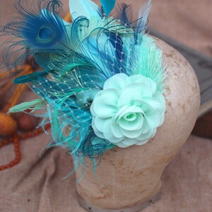 Braut Accessoires mint aqua türkis petrol // Vintage Hochzeit Brautgürtel & Haarschmuck Brautschmuck hellgrün pastell Fascinator Headpiece only Headpiece