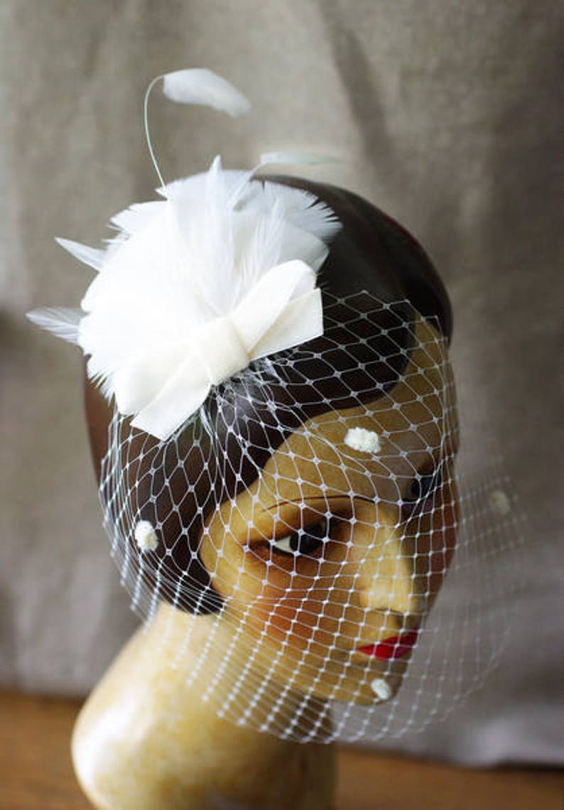 bridal headpiece bird cage bride vintage veil feathers velvet bow elegant fascinator wedding bridesmaids ivory black customisable coque