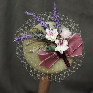 Provence lavender lilac green mint bridal headpiece fascinator corsage wedding accessoiries vintage bride bridesmaid silk fifties pastel image 8