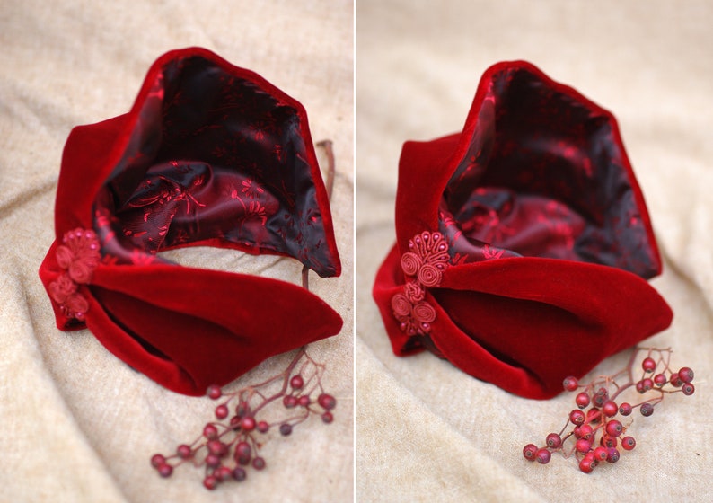 Wine Red Velvet Half Hat // Headpiece Vintage 30s 20s Art Deco // Diva Headband Fascinator accesories Valentines // engagement gift idea image 10