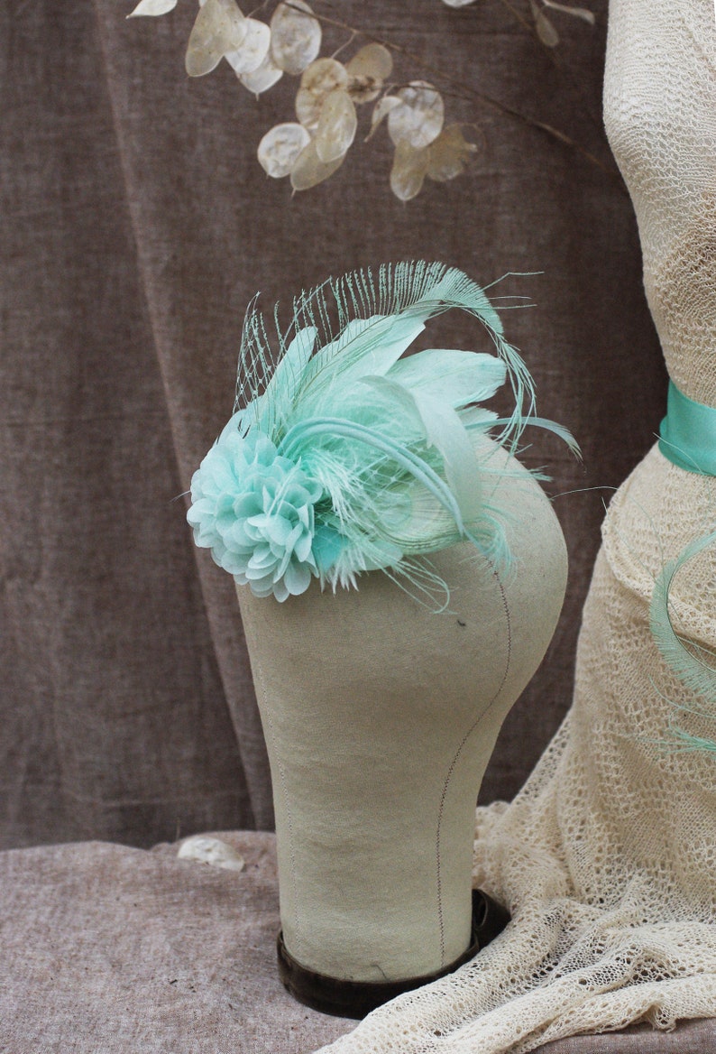 Bridal Sash /& Headpiece vintage wedding belt Fascinator Bride light green Peacock edwardian romantic Bridesmaid MINT PALE GEEN