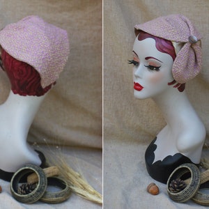 Breiter Haarreif Half Hat aus TWEED & SEIDE // Accessoires für Herbs in Rosa Beige // Vintage Stil der 20er 30er Jahre // Haarschmuck Wolle Bild 5