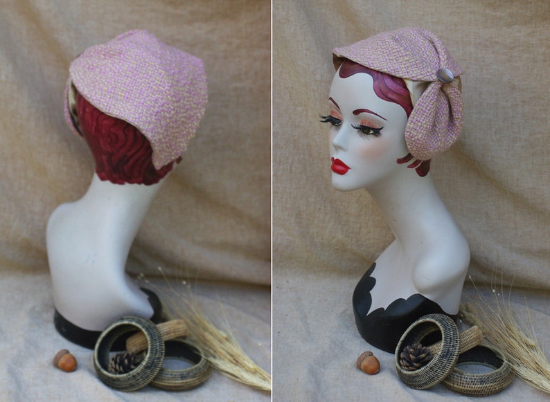 Breiter Haarreif Half Hat aus TWEED & SEIDE // Accessoires für Herbs in Rosa Beige // Vintage Stil der 20er 30er Jahre // Haarschmuck Wolle Bild 5