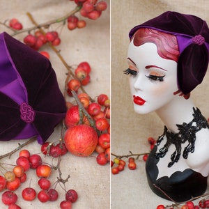 Purple & Plum Velvet Half Hat // Headpiece Vintage Style 30s 20s Art Deco // Headband Fascinator hair covering church accessories