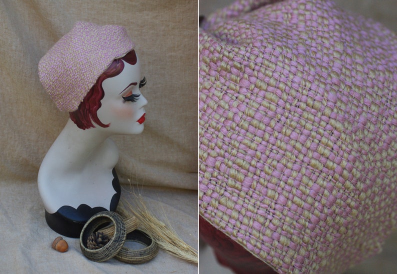 Breiter Haarreif Half Hat aus TWEED & SEIDE // Accessoires für Herbs in Rosa Beige // Vintage Stil der 20er 30er Jahre // Haarschmuck Wolle Bild 3