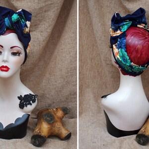 TURBAN floral BUNT Blumen dunkelblau türkis // Boho Haarband Turbanband // Bandana Blumenmuster Folklore Sommer Festival Look Bild 3