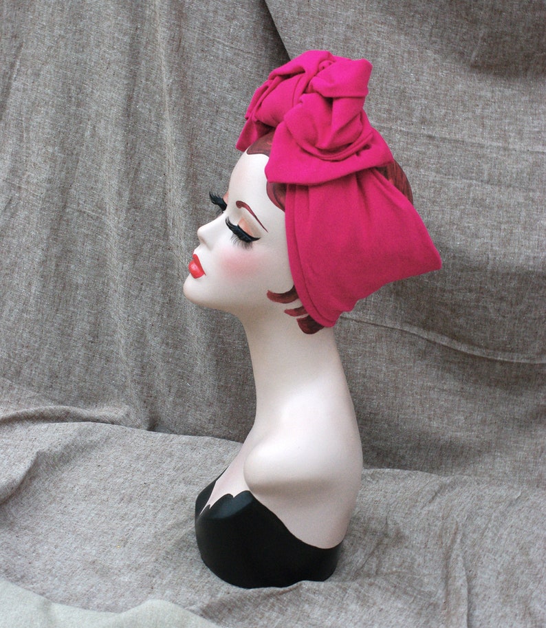 Urban Turban Turbanband Haarband pink magenta fuchsia Vintage pin up Diva Fünfziger Retro 1940 1950 Kopfschmuck Mütze Kopfband Stirnband rot Bild 3