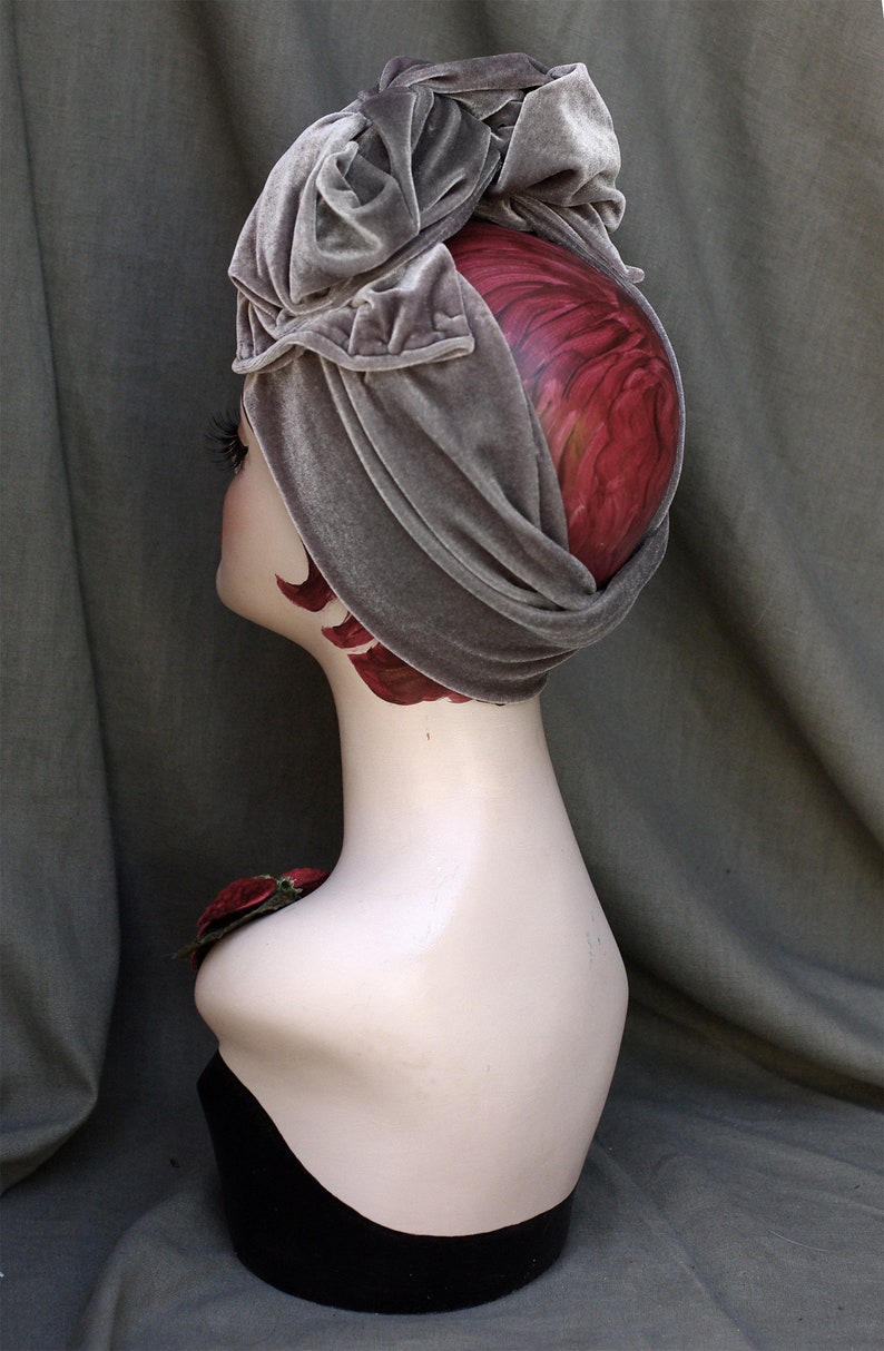 Samt GRAU // Urban Turban Haarband // Turbandband in DIVA Vintage Stil // 30er 40er Jugendstil // Geschenkidee Bild 6