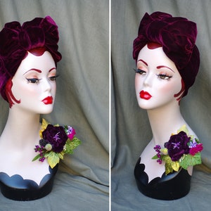 PURPLE VELVET Turban // DIVA plum Headband Vintage 30s 40s Look // Retro Bow elegant extravagant // Gift idea Mothers day