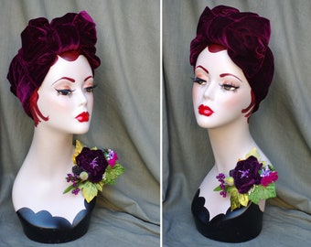 SAMT Turban Haarband in purpur / violett / bordeaux / lila // Turbanband pflaume SAMT // Vintage Diva Look  elegantes Geschenk