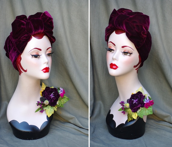 PURPLE VELVET Turban // DIVA Plum Headband Vintage 30s 40s  display picture 1