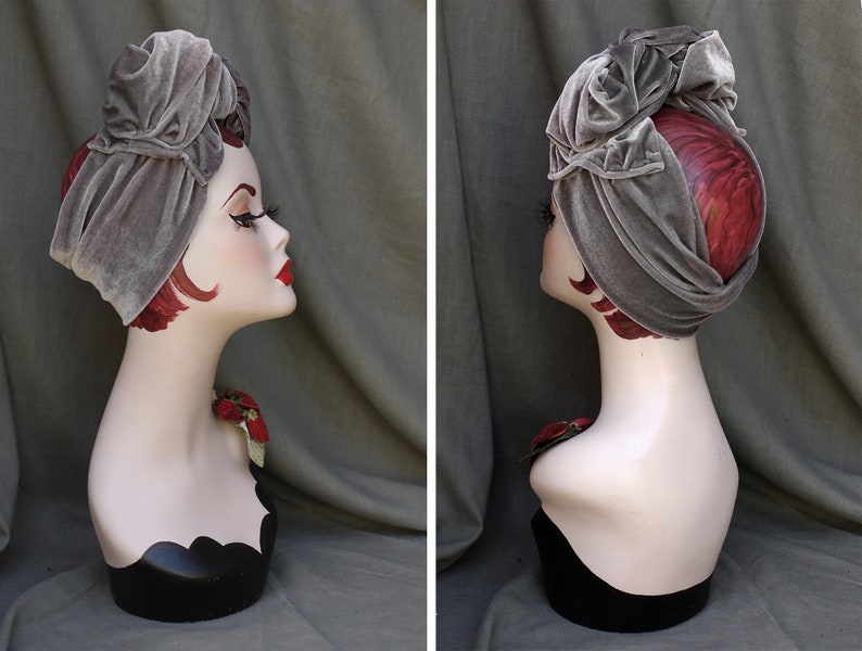 Samt GRAU // Urban Turban Haarband // Turbandband in DIVA Vintage Stil // 30er 40er Jugendstil // Geschenkidee Bild 5