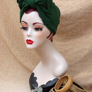 Jersey Turban Haarband grün // Baumwolle Turbandband dunkelgrün laubgrün // Worker Stil Vintage 40er 50er Fünfziger Pin Up Accessoires Bild 7