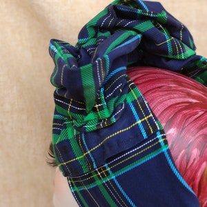 NAVY blue & GREEN Tartan Turban Headband organic cotton jersey // Vintage 40s 50s Rockabilly Retro Bow Pin Up Rockabella checked plaid image 9