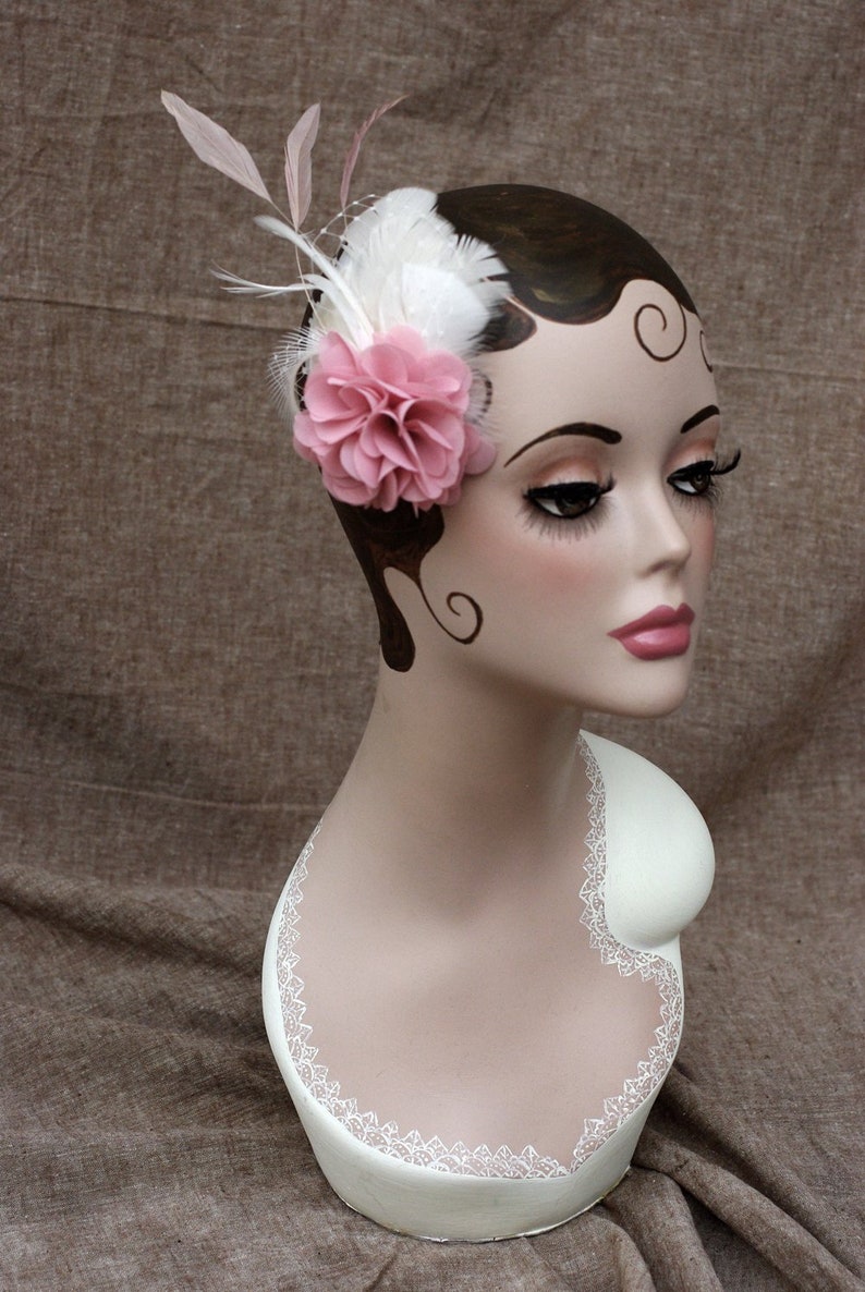 Bridal headpiece: dusky pink / mauve & ivory. Fascintor fot vintage bride or bridesmaid. Pink wedding colour. Customizable by Jazzafine image 4