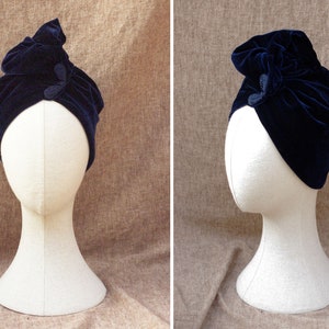 NAVY blue VELVET Turban hat // Vintage diva style // 30s 40s Retro // Unique // accessories // cancer hair lost therapy // Art nouveau image 1