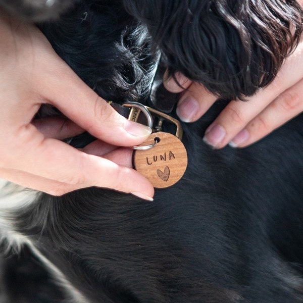 Personalised Heart Pet Tag - Pet Lover Gift - Wooden ID Tag - Pet Accessories - Pet ID Tag - Engraved Pet Tag - Dog Tag - Heart Pet Tag