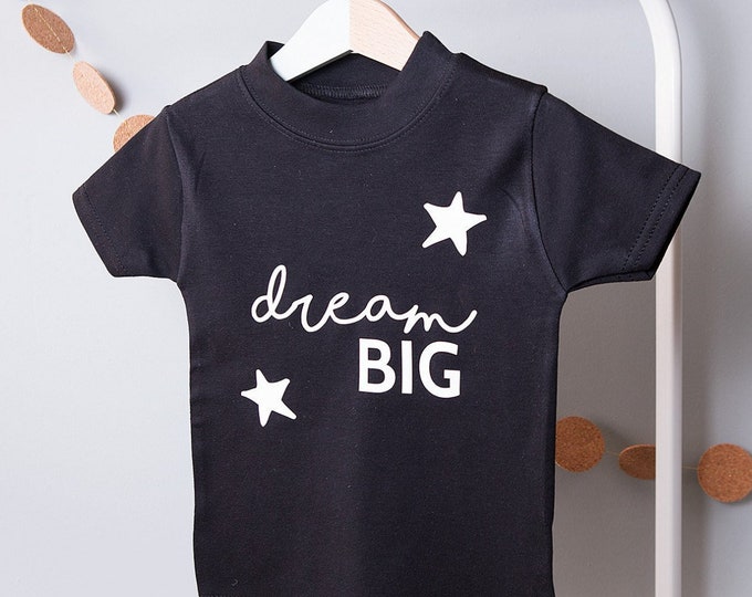 Personalised 'Dream Big' Kids T-Shirt - First Birthday Gift - Inspirational Quote Kids Clothing - Page Boy Gift