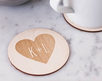 Personalised Engraved Wooden Heart Coaster - New Home Couples Gifts - 5th Wedding Anniversary Gift