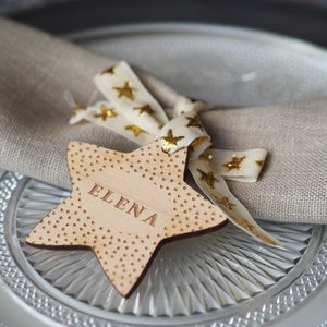 Personalised Engraved Star Wedding Name Place Setting - Wooden Place Holders - Table Place Setting Name Tag