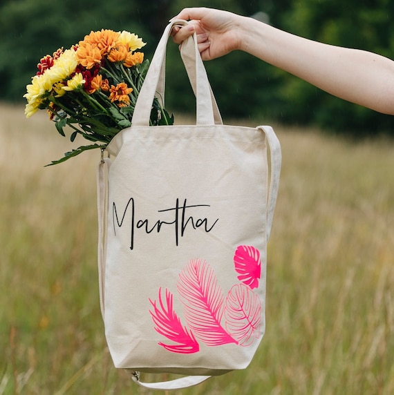 Personalized Floral Tote Bags Gift for Women w/Name Text Date - Customized  Totes Bag for Beach Wedding Travel Work - Custom Flower Shoulder Bag 