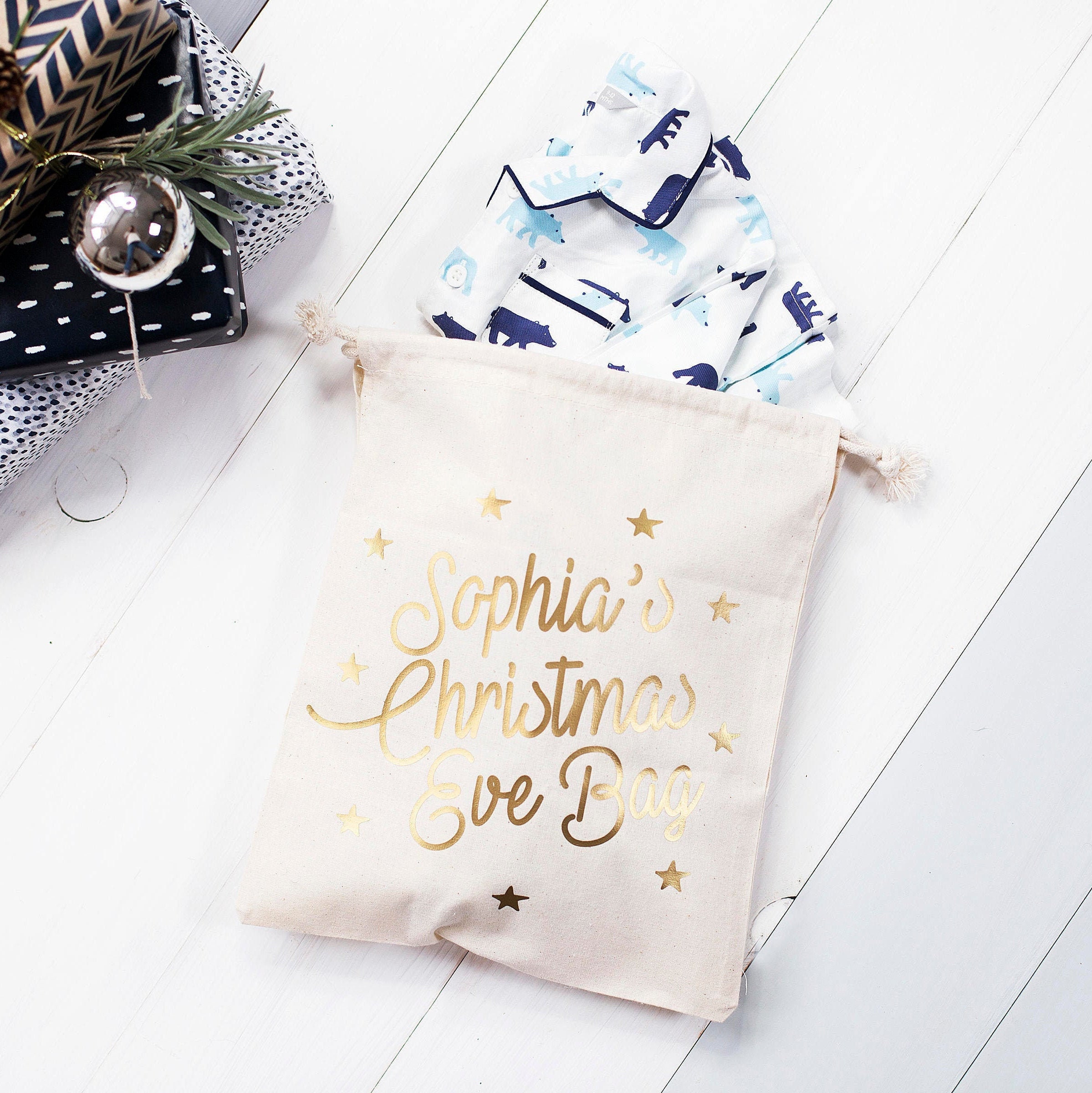 Sac de Réveillon Noël Personnalisé - Sac Père Cadeau Bas Nom Noël