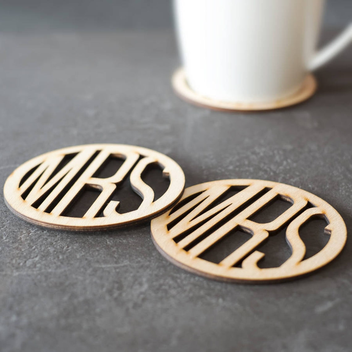 Mrs and Mrs Wooden Drink Coasters