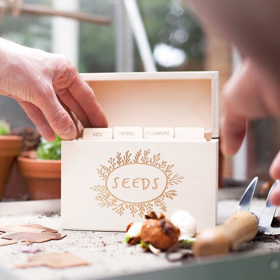 Wooden Garden Seed Box Seed Storage Organizer Box Indoor Herb