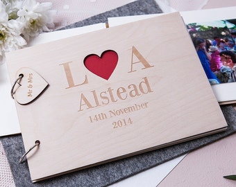 Personalised Heart Initials Wooden Guest Book - Engagement Gift Idea - 5th Anniversary Gift - Hen Party Gift