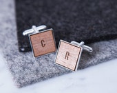 Personalised Wooden Initial Cufflinks - Silver Cufflinks - Cufflink Gifts for Him - Fathers Day Gift