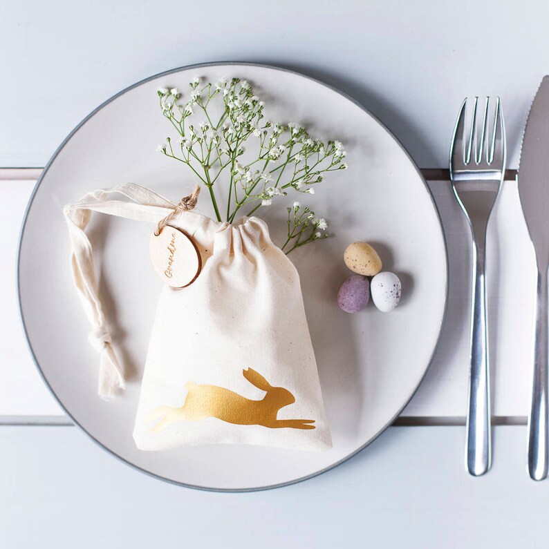 Spring Tableware Easter Table Setting Gifts Personalised Easter Bunny Place Setting Bag Easter Home Decor Kids Easter Party Decor
