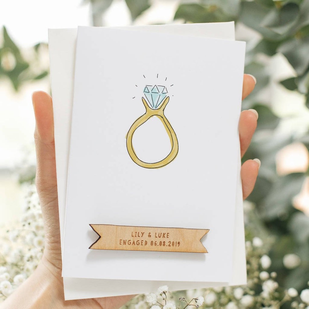 Personalised Illustrated Ring Engagement Card on Your Etsy