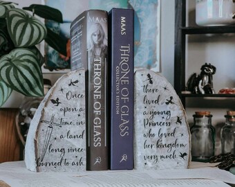 Agate Bookends - Throne of Glass quote - Once upon a time in a kingdom - Sarah J Maas Quote - Stone Bookend