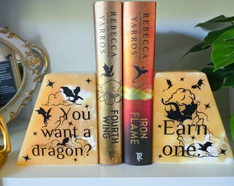 Du möchtest einen Drachen? Earn One - Gelbe Onyx-Buchstützen - Offiziell lizenzierte Vierte Flügel-Buchstützen