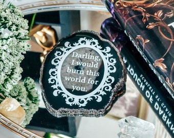 Bookshelf Decor for Readers of Scarlett St. Clair Books - A Touch of Darkness Series quote on Natural Black/ Brown Agate