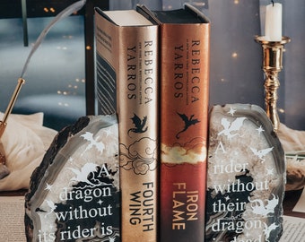 Fourth Wing Agate Bookends - Dragon Decor - Rebecca Yarros book quote - Fantasy Book quote - Officially licensed Fourth wing merch