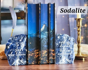 To the Stars who Listen Sodalite bookend - Sarah J Maas bookend - Book Quote Blue Bookend - A Court of Thorns and Roses - Bookshelf Decor