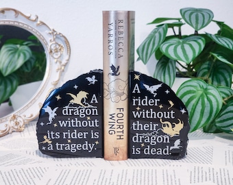 Fourth Wing Bookends - a dragon without its rider - Dragon Decor - Rebecca Yarros book quote - Officially licensed Fourth wing merch