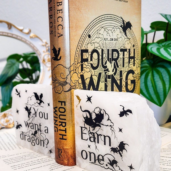 Fourth Wing Bookends Crystal Quartz - Dragon Decor - Rebecca Yarros book quote - Fantasy Book quote - Officially licensed Fourth wing merch